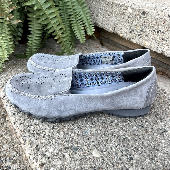 SKECHERS Grey Suede Bikers Expressway Slip Ons Womens Sz 10 Loafer Moccasin - Picture 9 of 14
